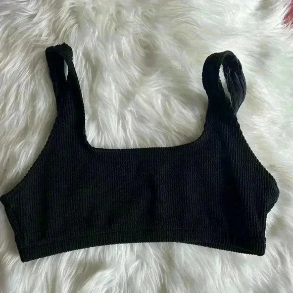 Ribbed Bikini Top by Monki Color: Black size XL Scoop Neck - Picture 4 of 8